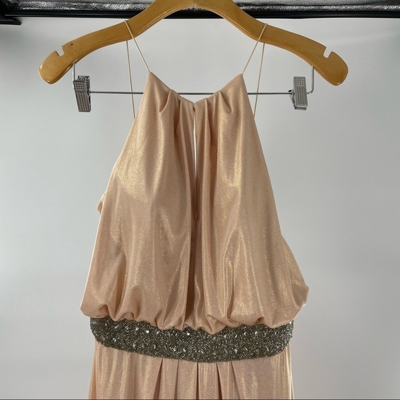 Aidan Mattox Metallic Halter Beaded Maxi Length Formal Gown Dress - Picture 2 of 15